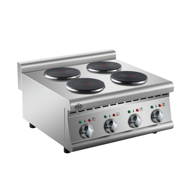 KRD Commercial Electric boiling top 4 plates 8kW Countertop HRQ605E with stainless steel finish and thermostatic controls.
