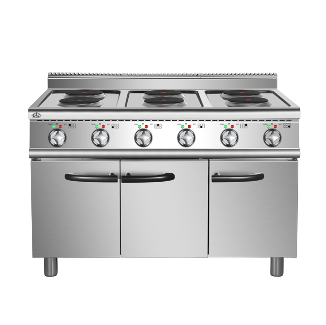 KRD Commercial Electric Cooker 6 Burners with Cabinet Base 6x2kW 700mm Depth