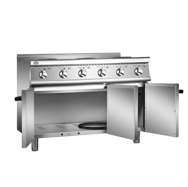 KRD Commercial Electric Cooker 6 Burners with Cabinet Base 6x2kW 700mm Depth