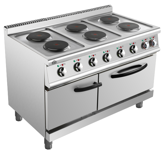 KRD Commercial Electric Cooker 6 Burners (6x2000W) with Electric Oven (4800W) 1200x700x920xmm 380V on display.