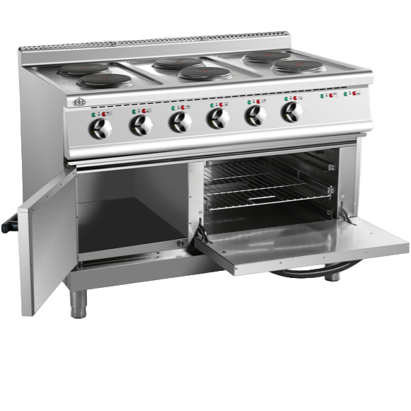 KRD Commercial Electric Cooker 6 Burners (6x2000W) with Electric Oven (4800W) 1200x700x920xmm 380V