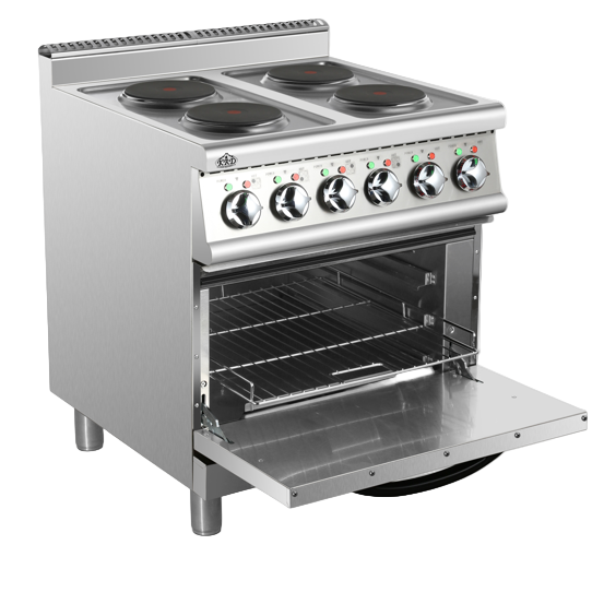 KRD Commercial Electric Cooker 4 Burners with Electric Oven 8kW+4.8kW 700mm Depth HRQ712A stainless steel cooker