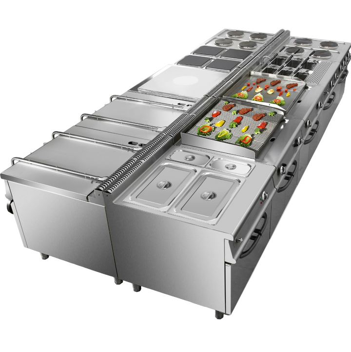 KRD Commercial Electric Cooker 4 Burners with Electric Oven 8kW+4.8kW 700mm Depth HRQ712A in a professional kitchen setting.