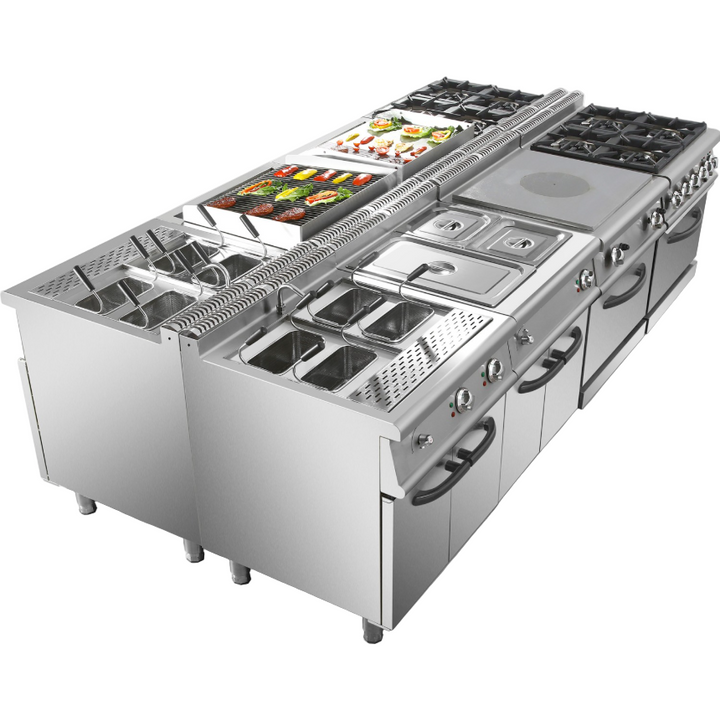 KRD Commercial Electric Cooker 4 Burners with Electric Oven 8kW+4.8kW 700mm Depth HRQ712A heavy-duty stainless steel cooking station.