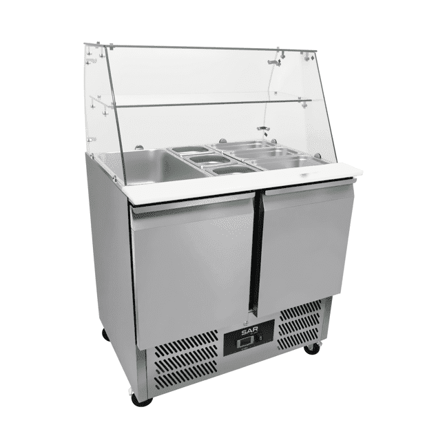 KRD Saladette with Glass Display 1 Shelf 2 doors 90cm S900SQ, stainless steel commercial catering equipment for professional kitchens.