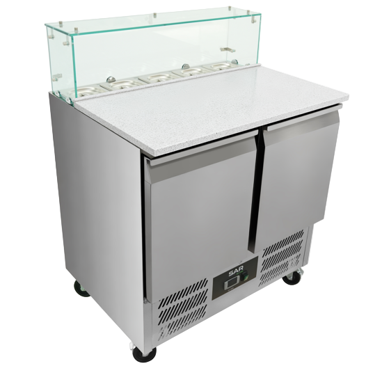 KRD 2 Door Saladette Counter Fridge with Chopping Board & Glass Top S900GT