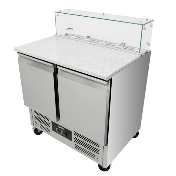 KRD 2 Door Saladette Counter Fridge with Chopping Board & Glass Top S900GT