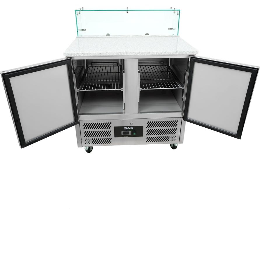 KRD 2 Door Saladette Counter Fridge with Chopping Board & Glass Top S900GT