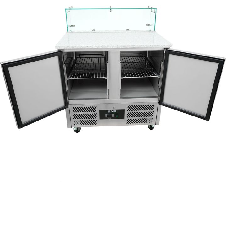 KRD 2 Door Saladette Counter Fridge with Chopping Board & Glass Top S900GT