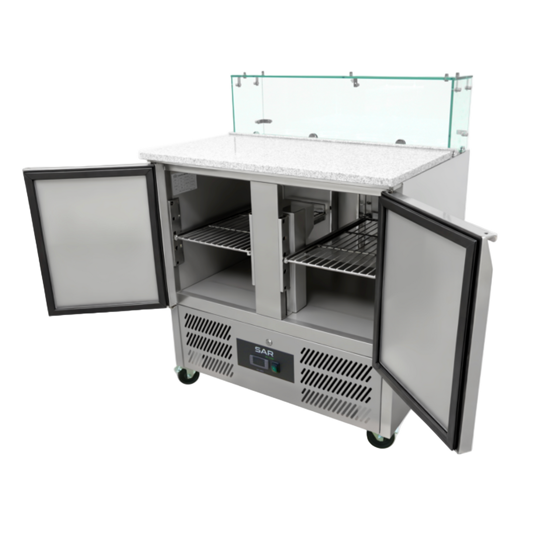 KRD 2 Door Saladette Counter Fridge with Chopping Board & Glass Top S900GT