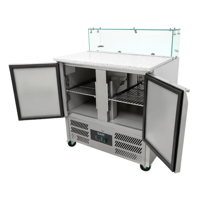 KRD 2 Door Saladette Counter Fridge with Chopping Board & Glass Top S900GT