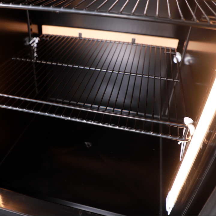 Interior view of KRD Upright Single Door Glass Display Refrigerator Black 61cm LGX426WL featuring wire shelves.