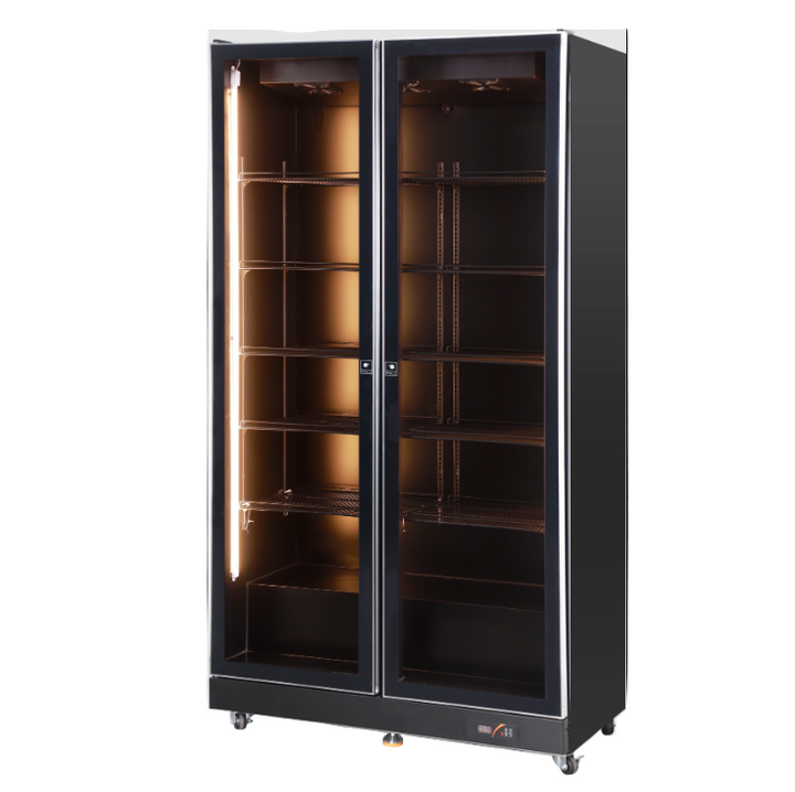 KRD Upright Double Display Refrigerator 2 Hinged Glass Door 110cm LG41100LWA with large capacity and double glass doors.