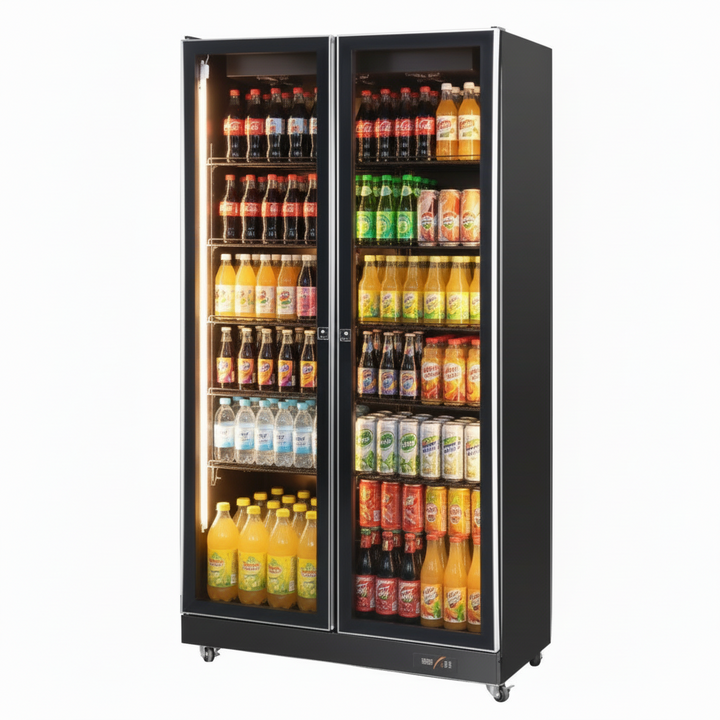 KRD Upright Double Display Refrigerator 2 Hinged Glass Door 110cm LG41100LWA