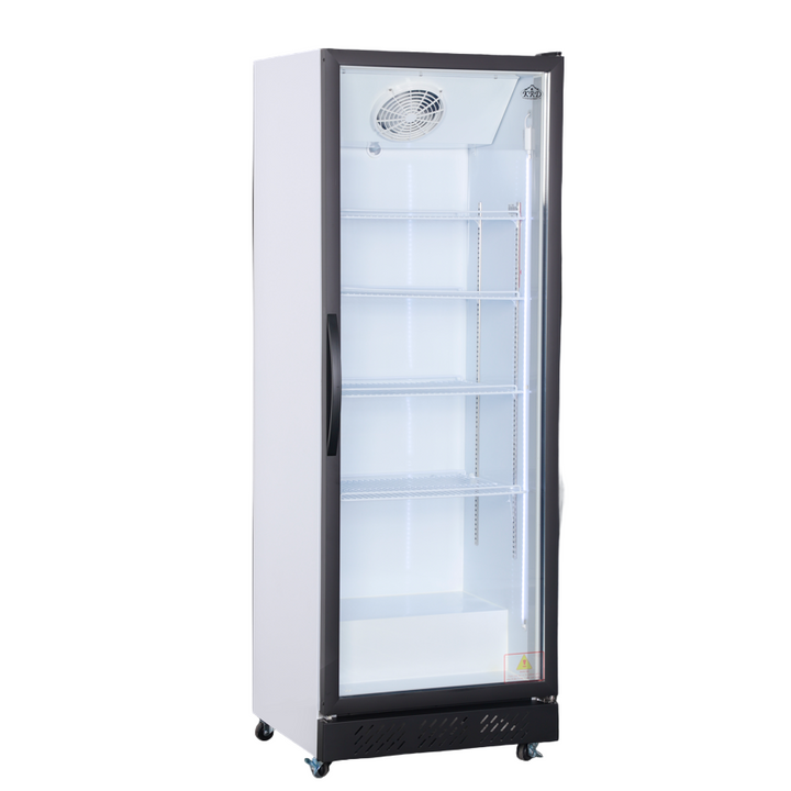 KRD Upright Single Door Glass Display Refrigerator White 68cm LGT460WL, commercial fridge with glass door and spacious interior.