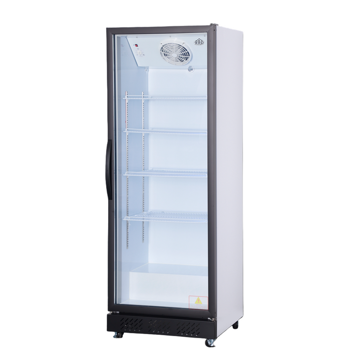 KRD Upright Single Door Glass Display Refrigerator White 68cm LGT460WL for commercial drink storage.