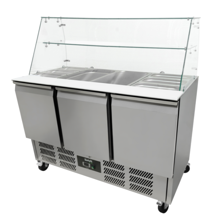 KRD  Commercial Saladette Fridge Glass top 3 doors S903SQ