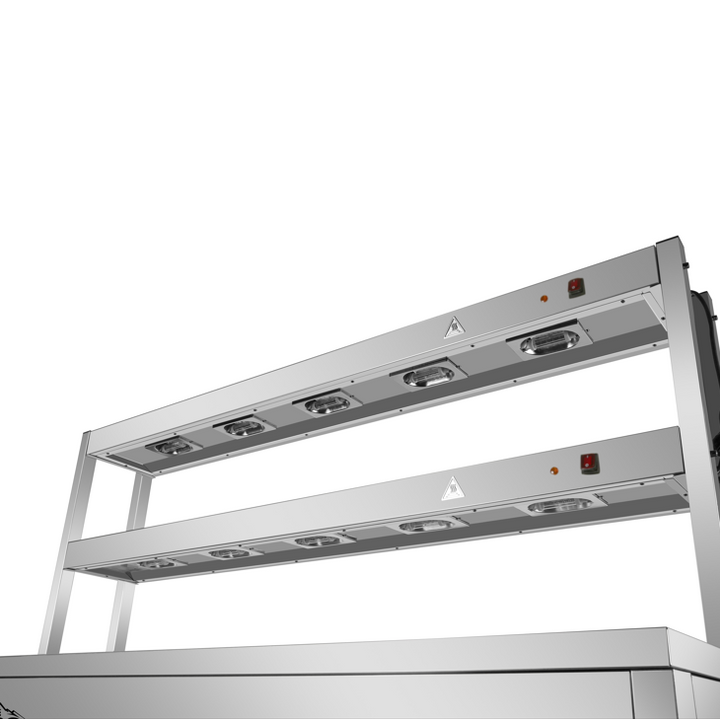 KRD Mobile Flat Top Hot Cupboard with 2 tier Heated Gantry 180cm