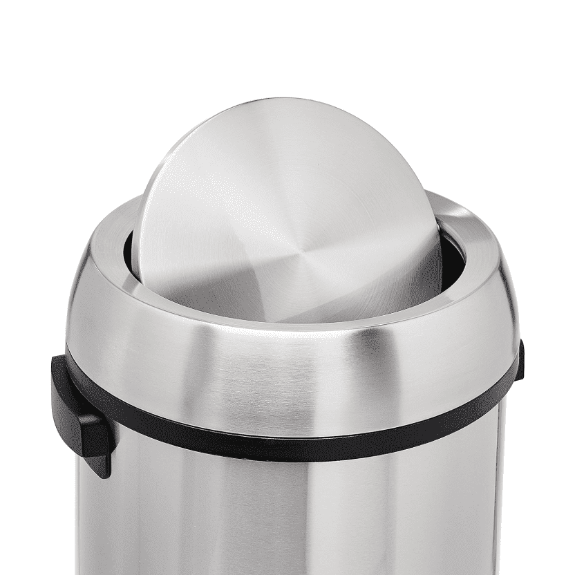 KRD Round Cylindrical Stainless Steel Rubbish Bin With Tap Touch Swing Lid 60 litre