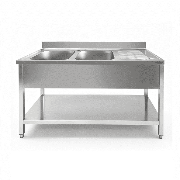 KRD Commercial Sink Stainless Steel 2 bowls left Bottom Shelf Splashback 2000x700x950mm THSTR207BL2