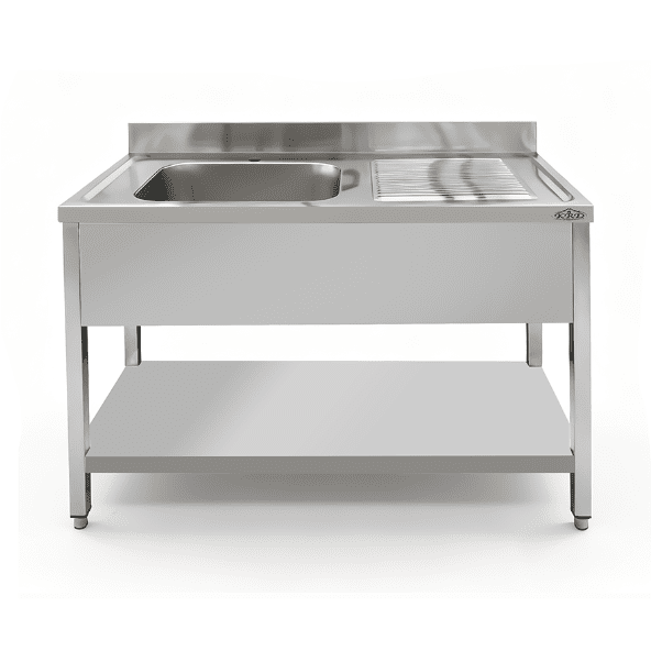 KRD Commercial Sink Stainless Steel 1 bowl Left Bottom Shelf Splashback 1200x700x950mm THSTR127BL1