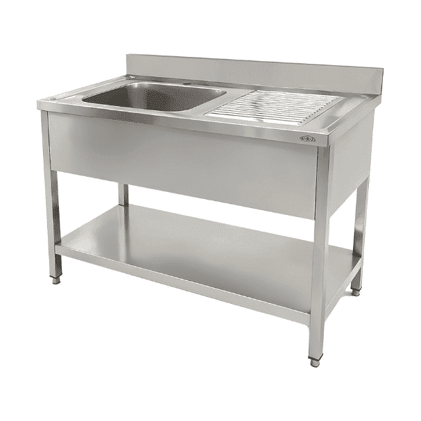 KRD Commercial Sink Stainless Steel 1 bowl Left Bottom Shelf Splashback 1200x700x950mm THSTR127BL1