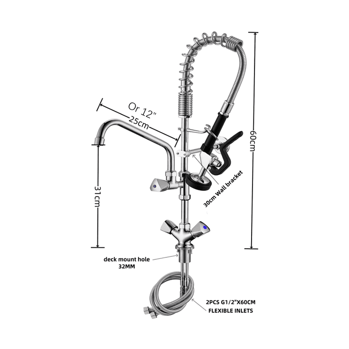KRD Pre Rinse Spray Unit Deck mounted Double inlet Height 600mm Stainless steel MNPR1008C-A0