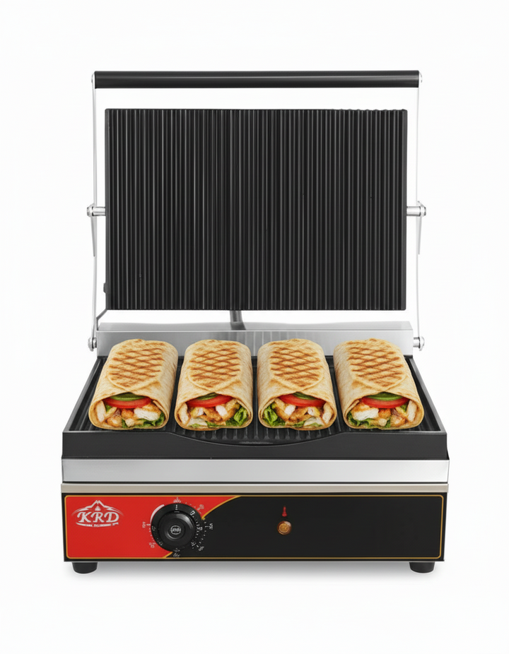 KRD Heavy Duty Panini Contact grill Large Ribbed 2.2kW OP812NA
