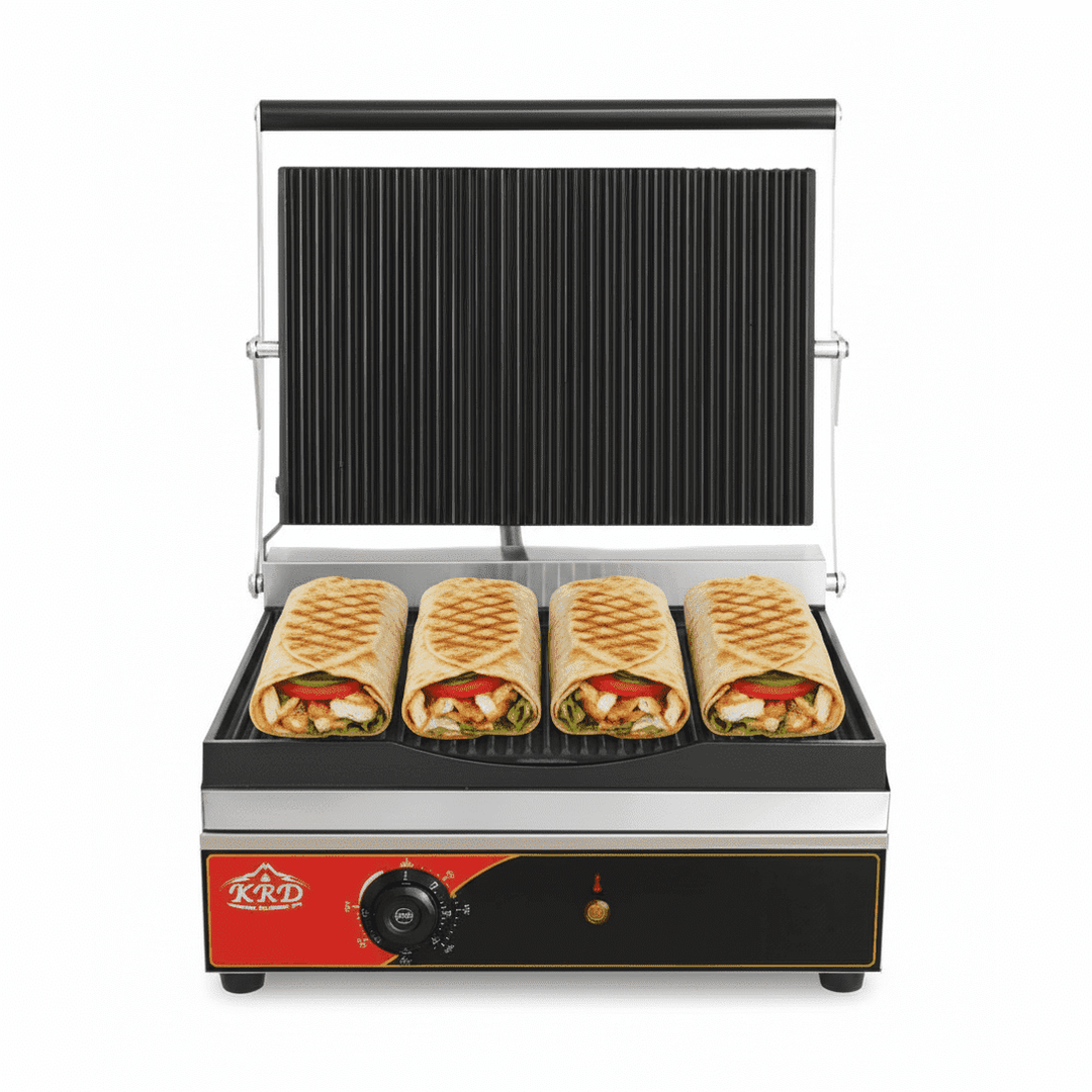 KRD Premium Panini Grill Large Ribbed Plates 2.2kW KEG-812NA