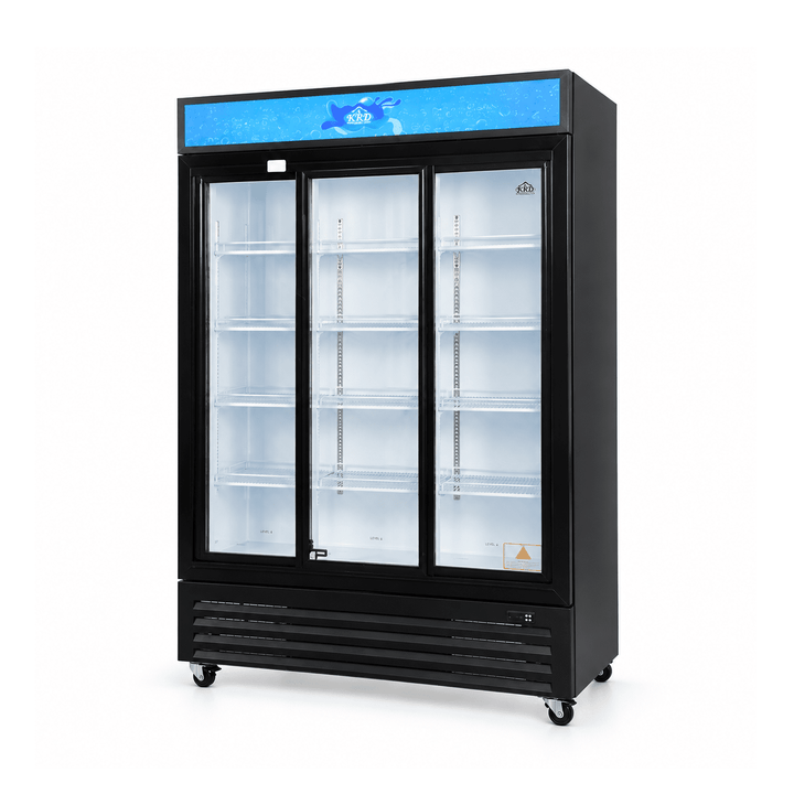 KRD 907L Commercial Upright Display Fridge 1200mm 3 Sliding Glass Doors KD-1200S