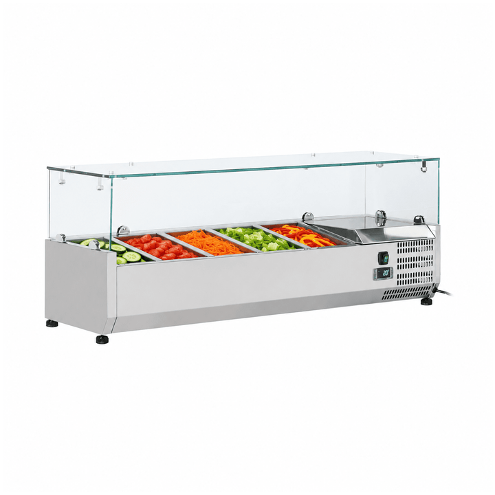 KRD Refrigerated Servery Prep Top 1200mm 5xGN1/3 Depth 380mm Glass top Salad Bar VRX1238