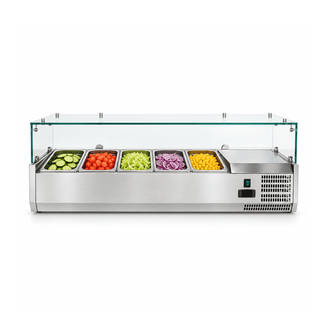 KRD Refrigerated Servery Prep Top 1200mm 5xGN1/3 Depth 380mm Glass top Salad Bar VRX1238