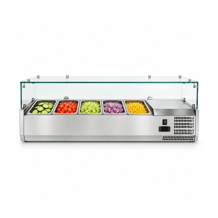 KRD Refrigerated Servery Prep Top 1200mm 5xGN1/3 Depth 380mm Glass top Salad Bar VRX1238