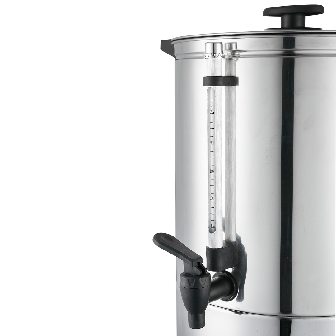 KRD Electric 10L Hot Water Boiler Double Wall Tea Urn KWB10L with durable stainless steel design and anti-drip tap.