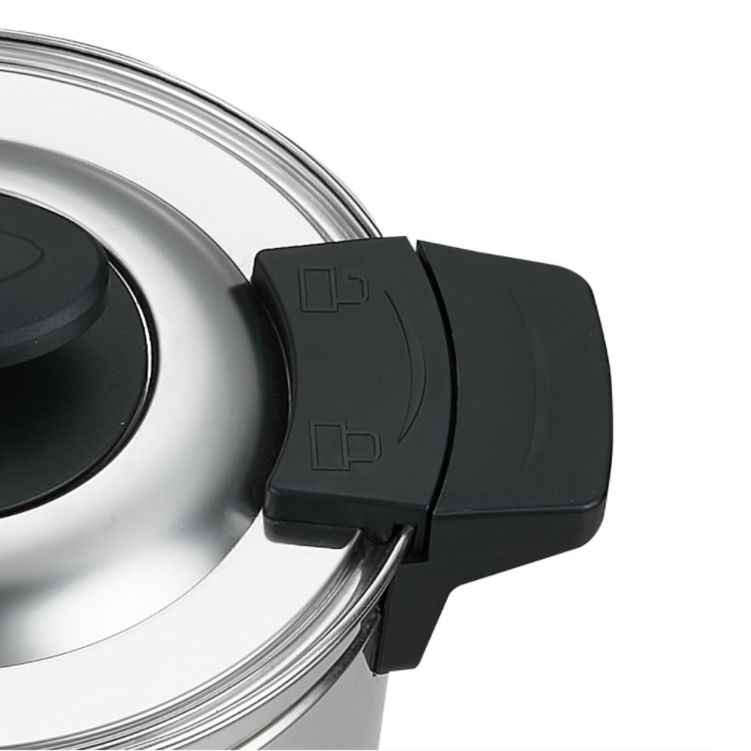 KRD Electric 10L Hot Water Boiler Double Wall Tea Urn KWB10L lid and anti-drip tap for safe operation.