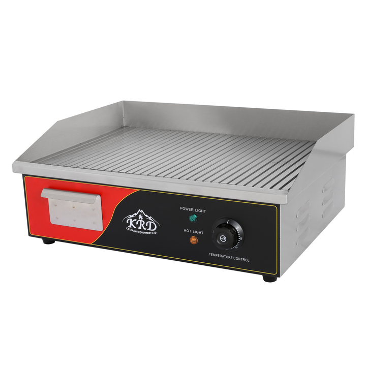 KRD Commercial Ribbed Griddle 550x450x230mm 3kW Electric KEG-821 with stainless steel cooking surface and temperature control.