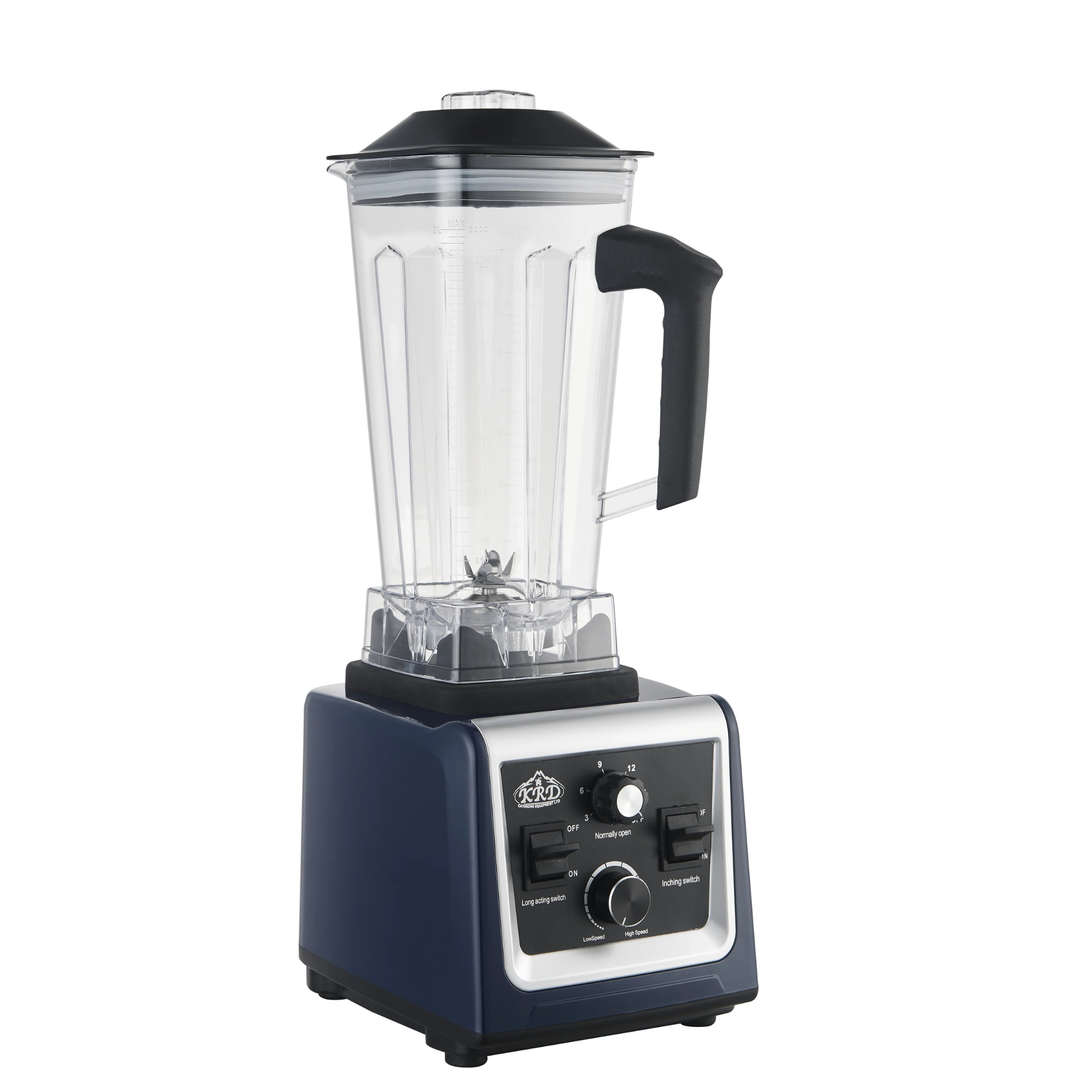 KRD Professional Blender 2 Litres 1500-1800W Manual Control KCM-814 with clear container and blue base for commercial kitchen use.