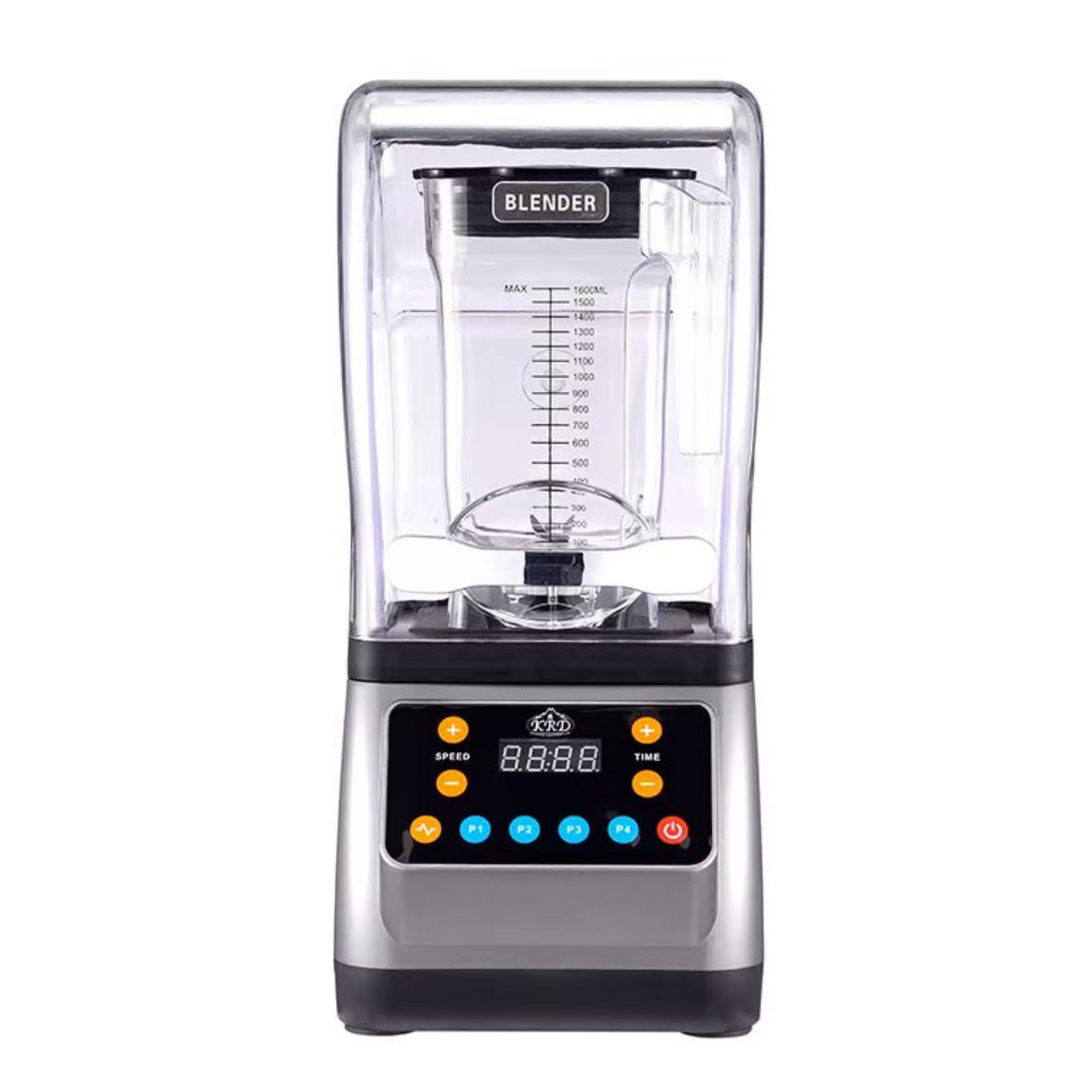 KRD Commercial 1.8 Litre Digital Blender with Sound Enclosure 2200w, ideal for restaurant equipment, stainless steel, quiet operation.