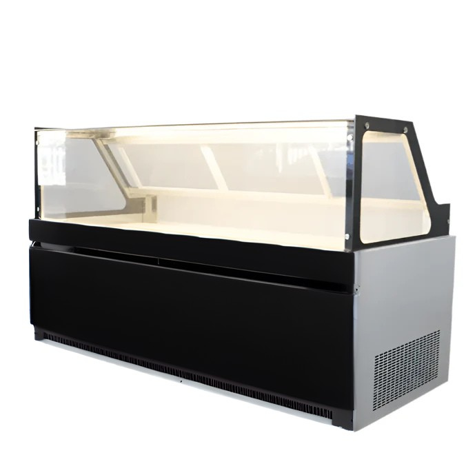 KRD Meat Display Serve Over Deli Counter Straight Glass Width 2000mm Black SS200N
