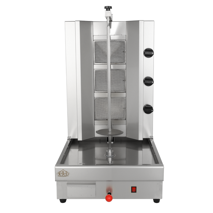 KRD Professional Gyros/Kebab grill Gas Movable body 3 Burners for commercial kitchen equipment, stainless steel construction.