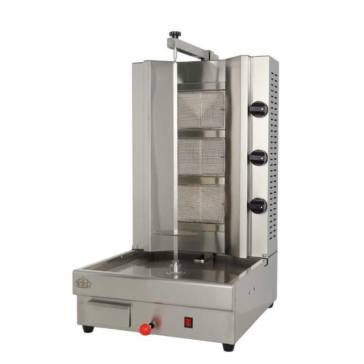 KRD Professional Gyros/Kebab grill Gas Movable body 3 Burners, stainless steel, suitable for commercial kitchen equipment.