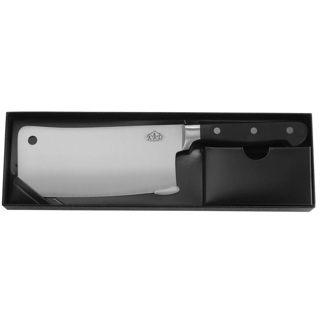 KRD 7" Cleaver Knife Butcher 3.0mm Thickness 50253 in sleek presentation case, stainless steel blade for commercial kitchen equipment.