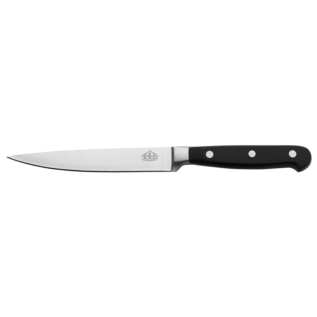 KRD 5" Utility Knife Black Handle 2.0mm Thickness 50205, perfect for intricate kitchen tasks and made of stainless steel.