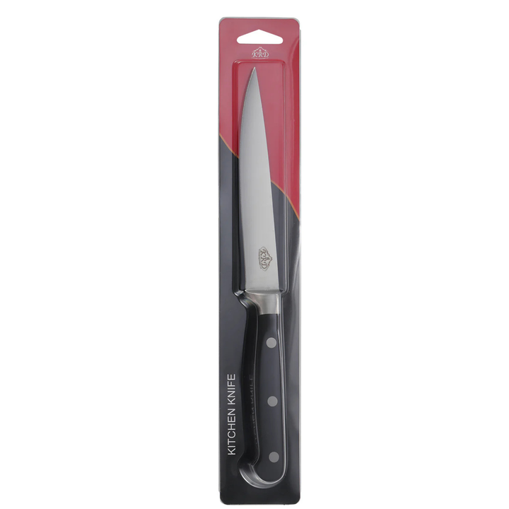 KRD 5" Utility Knife Black Handle 2.0mm Thickness 50205 for precise kitchen tasks and made of stainless steel.