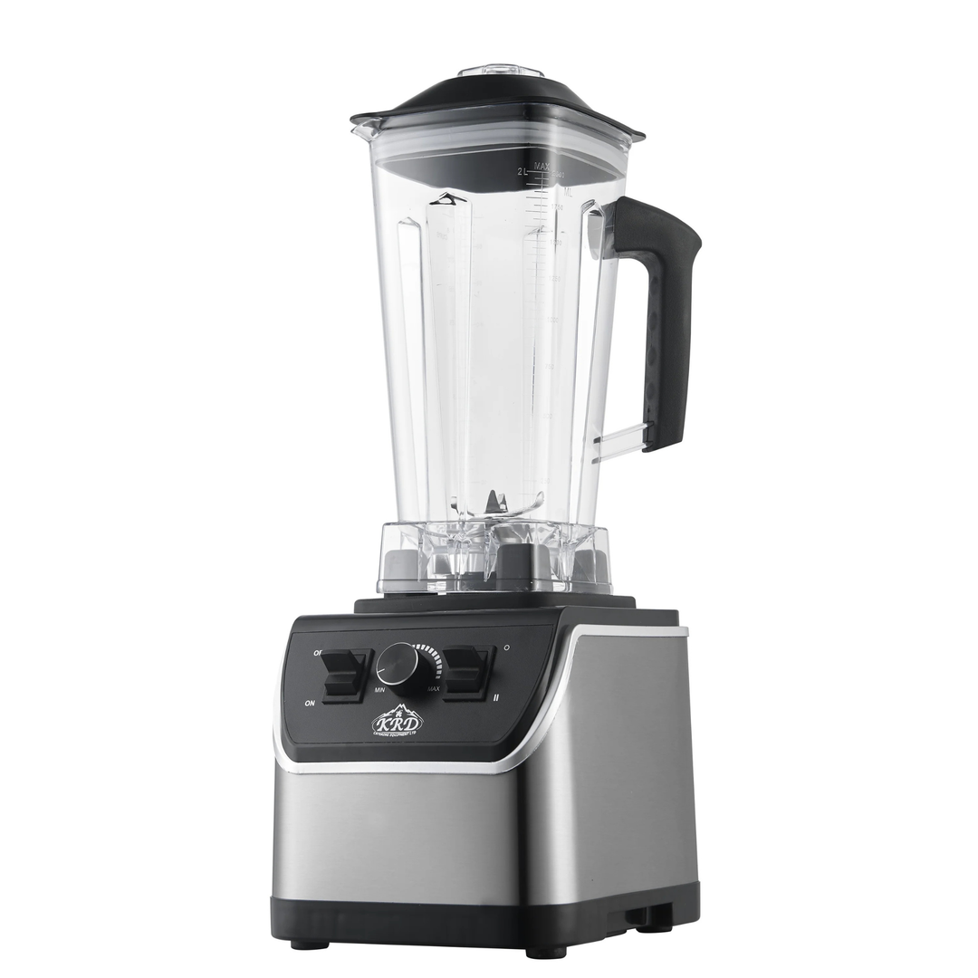 KRD Professional Blender 2 Litres 1500W Manual Control KCM-822B in silver with a clear pitcher for commercial kitchen equipment.