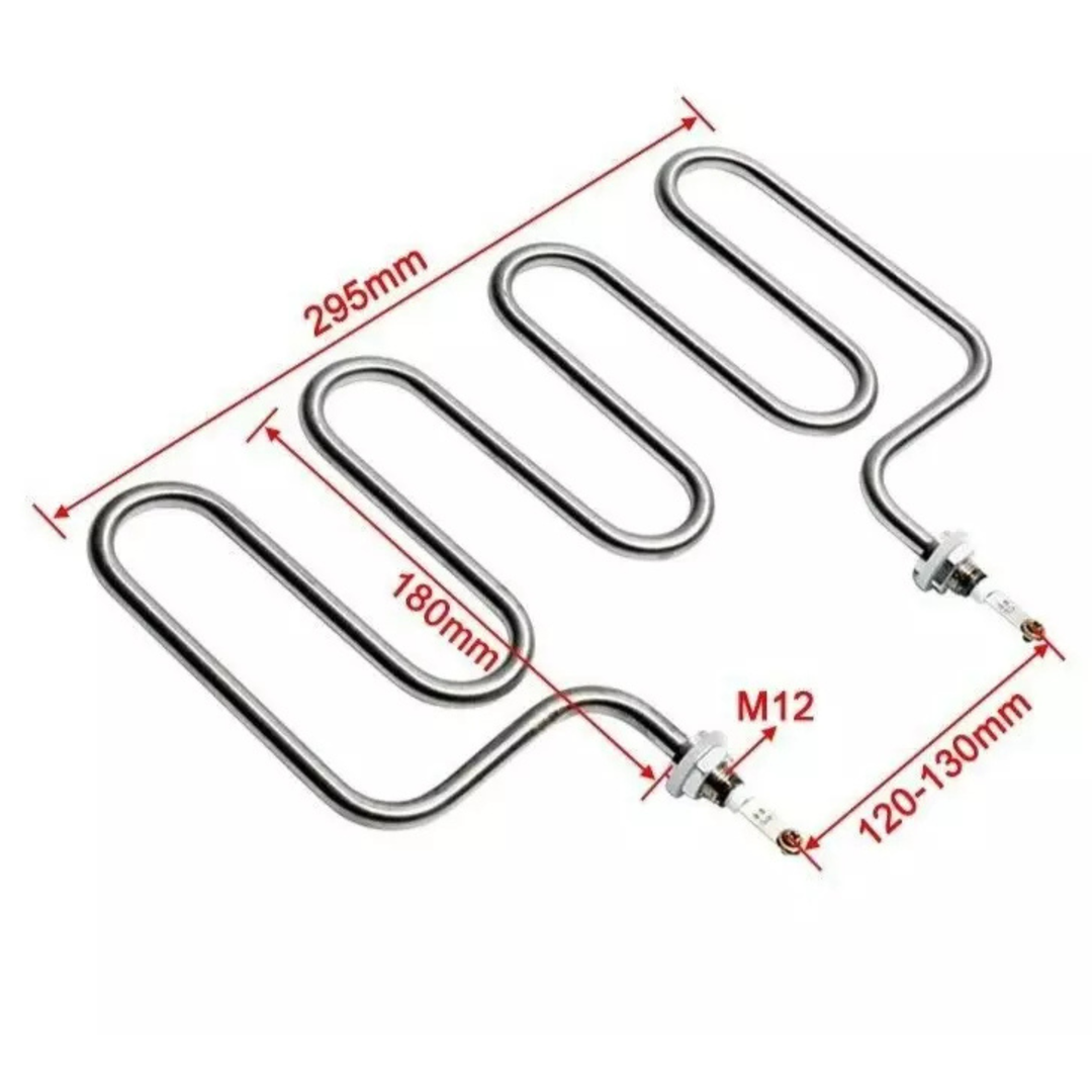 Bain Marie Heating Element CG6V, stainless steel heater, 180mm tube length, M12 thread size for commercial kitchen equipment.