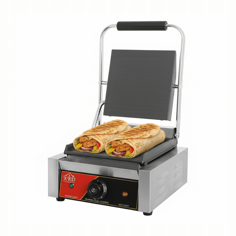 KRD Heavy Duty Flat Panini Contact grill Single Smooth 1.8kw KEG-811B