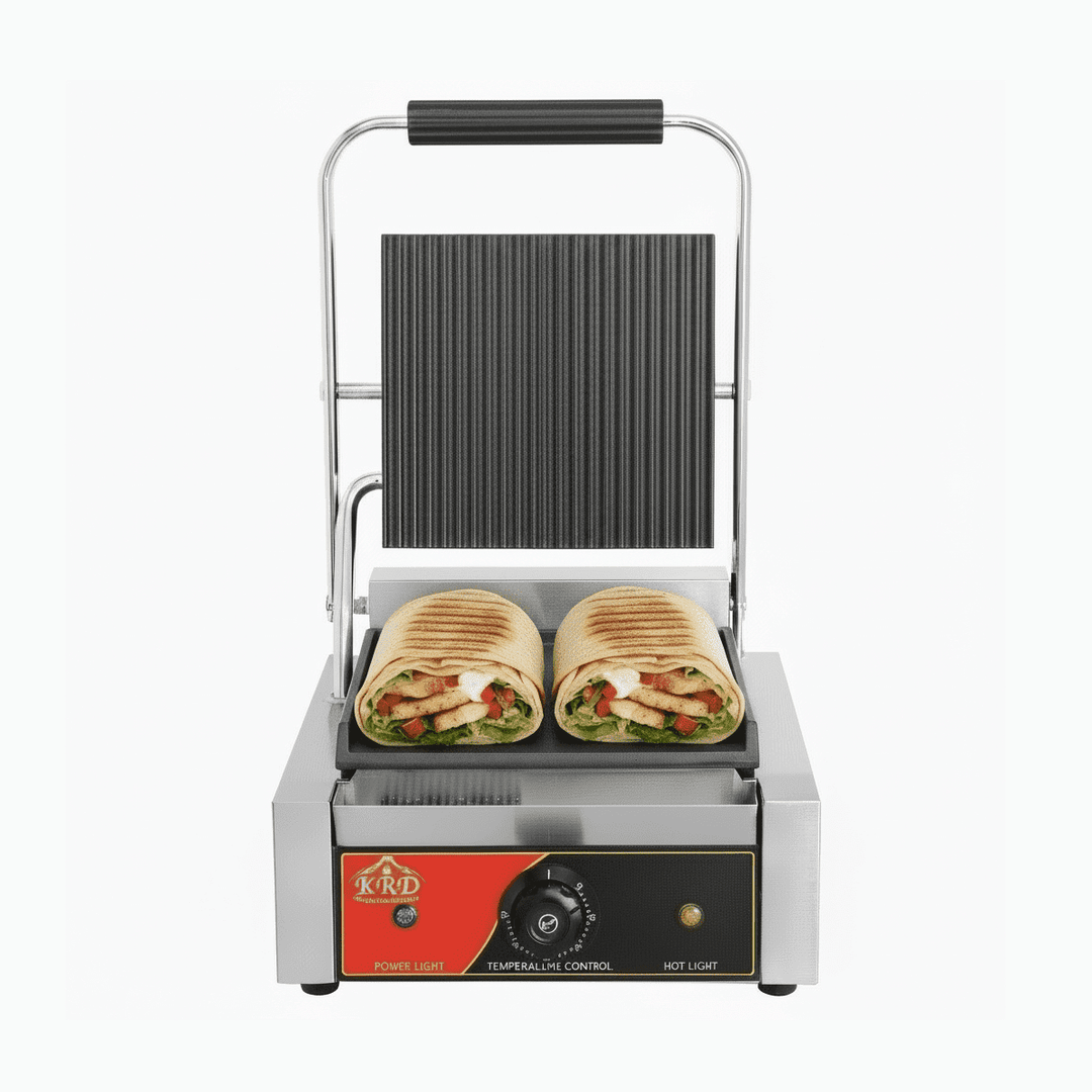KRD Panini Grill Single Ribbed Top Flat Bottom 1.8kW KEG-811C