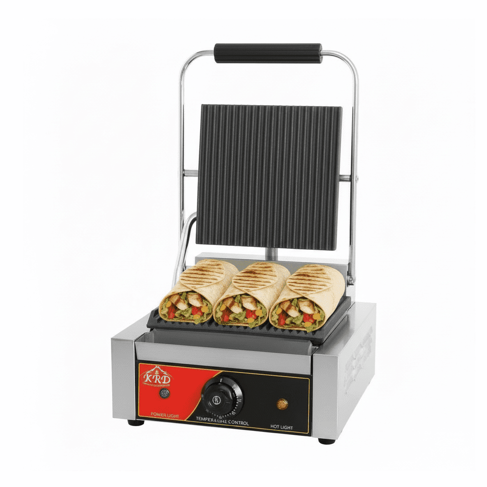KRD Heavy Duty Panini Contact Grill Single Ribbed 1.8kw KEG-811A