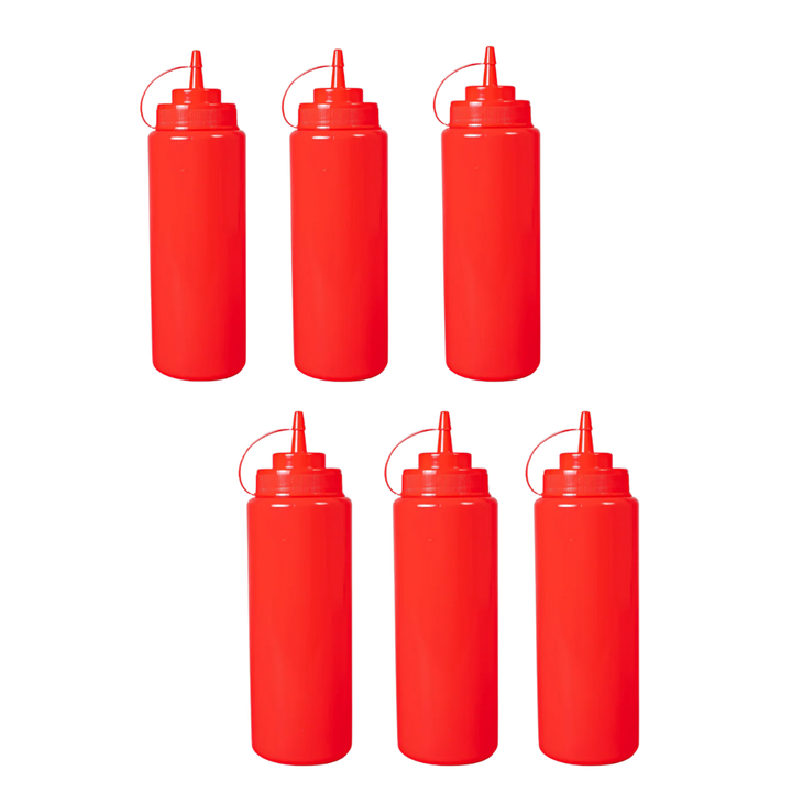 KRD Pack of 6 Red Squeeze Sauce Bottle 1000ml (35oz)